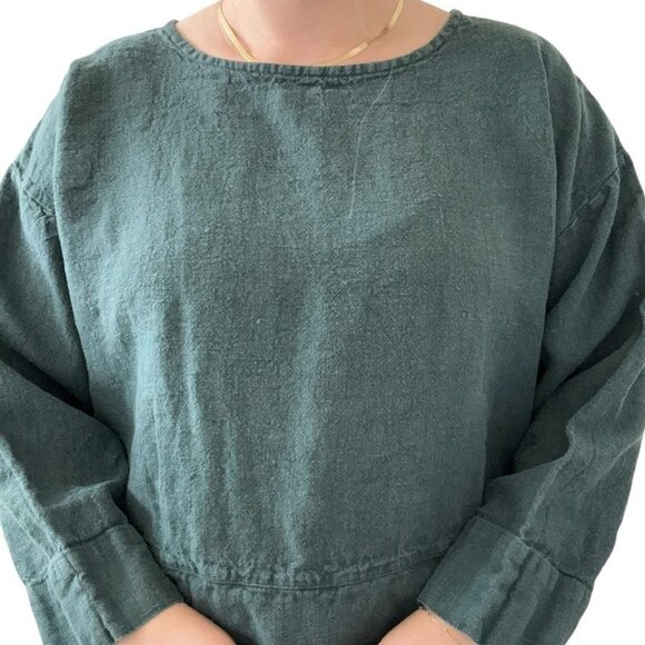 Bryn Walker Petrol Dark Teal 100% Linen Lagenlook Hippy Tunic Blouse Sz L - Picture 3 of 7